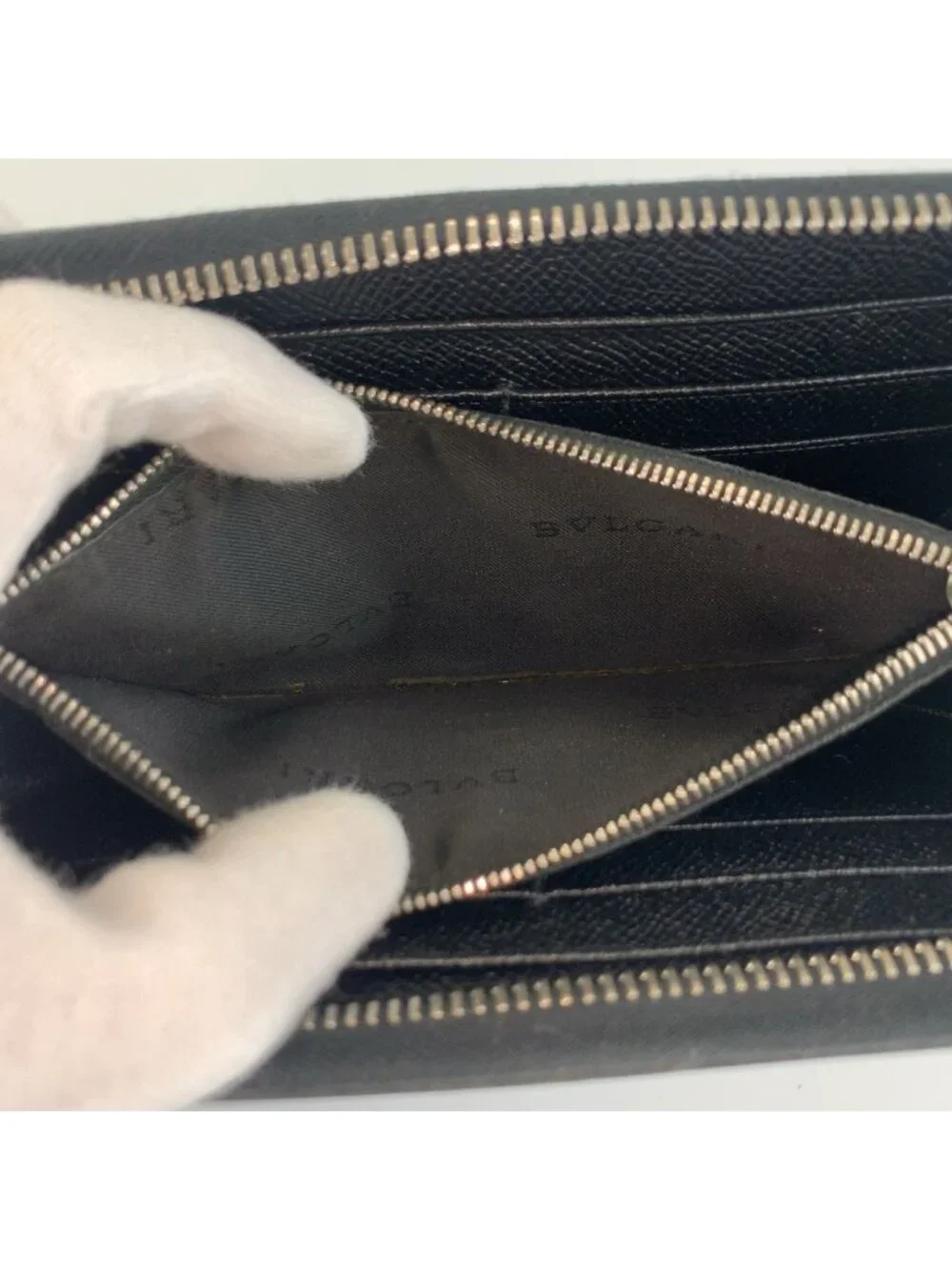 Bvlgari Black Silver Leather Wallet